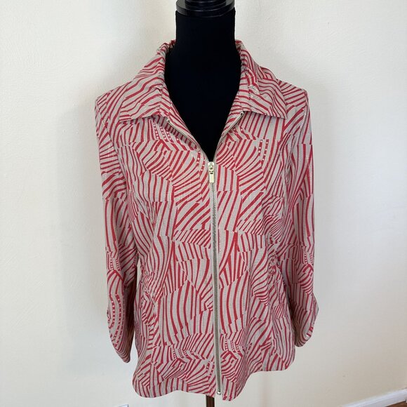 Zenergy By Chicos Womens Red & Beige Striped Zip Up Jacket Size 0 Medium - Picture 6 of 10